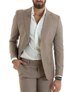 Abito uomo monopetto vestito viscosa completo giacca pantaloni beige GIOSAL-OU2432A
