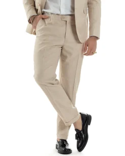Abito Uomo Monopetto Vestito Viscosa Completo Giacca Pantaloni Beige Melangiato AE1127A