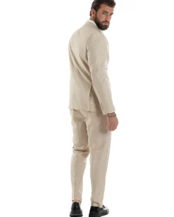Abito Uomo Monopetto Vestito Viscosa Completo Giacca Pantaloni Beige Melangiato AE1127A