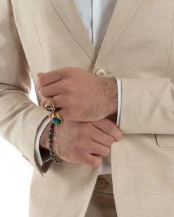 Abito Uomo Monopetto Vestito Viscosa Completo Giacca Pantaloni Beige Melangiato AE1127A