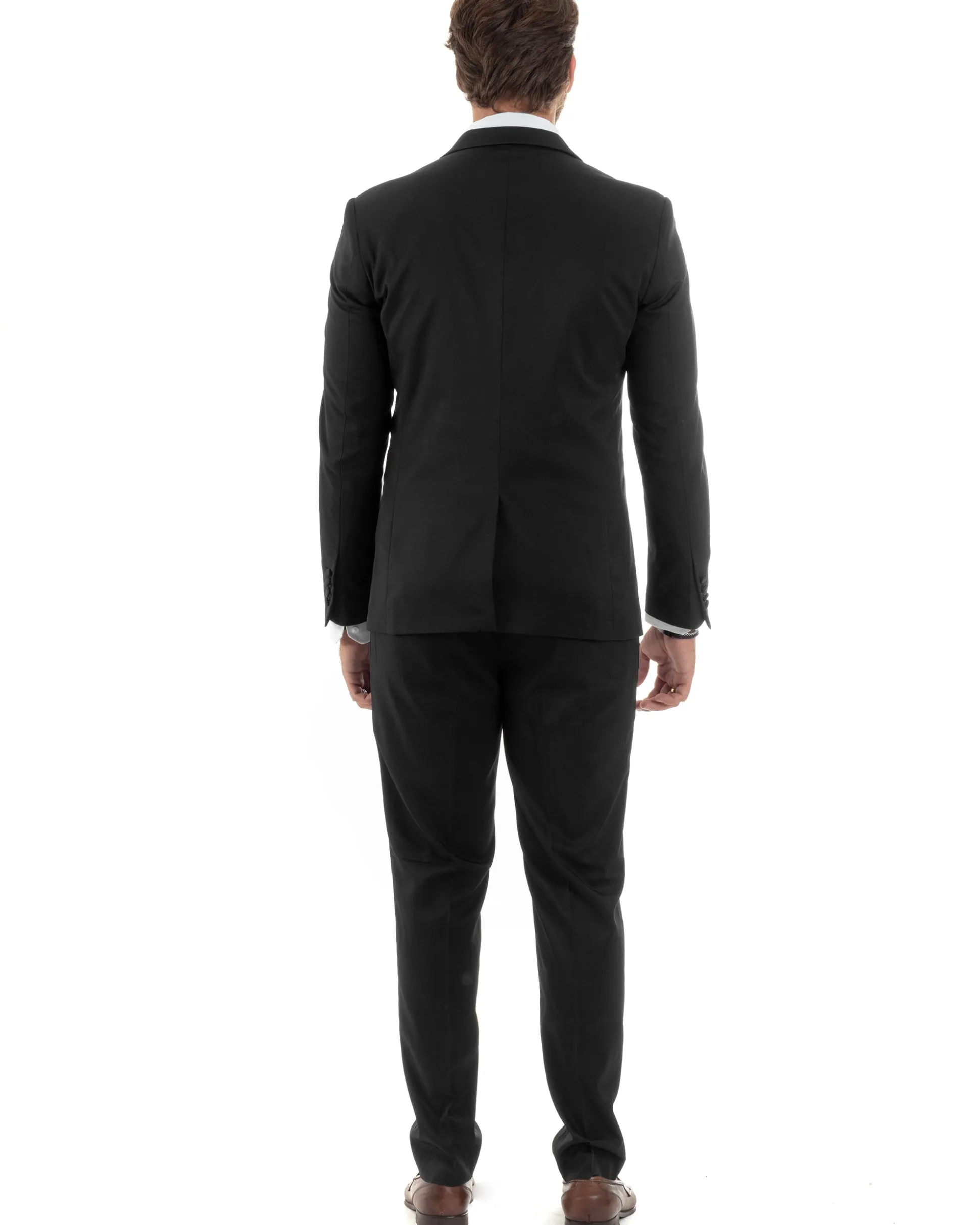 Abito uomo monopetto vestito 3 pezzi completo panciotto smoking raso nero GIOSAL-AE1098A