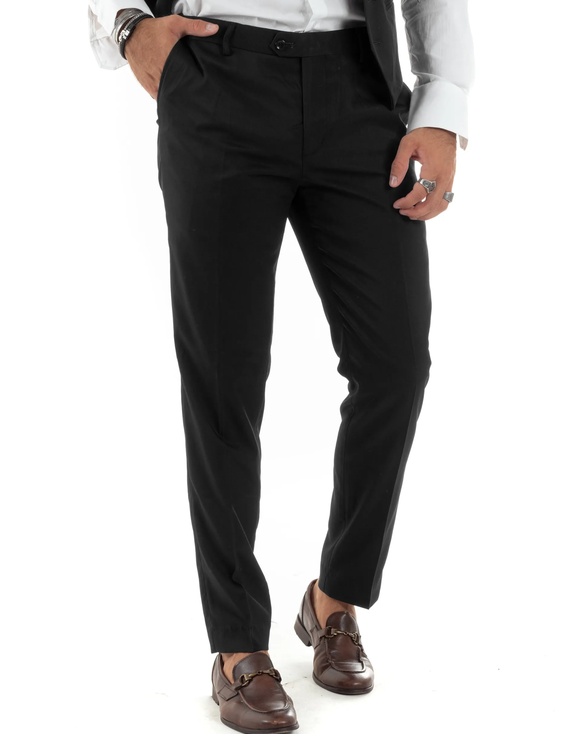 Abito uomo monopetto vestito 3 pezzi completo panciotto smoking raso nero GIOSAL-AE1098A