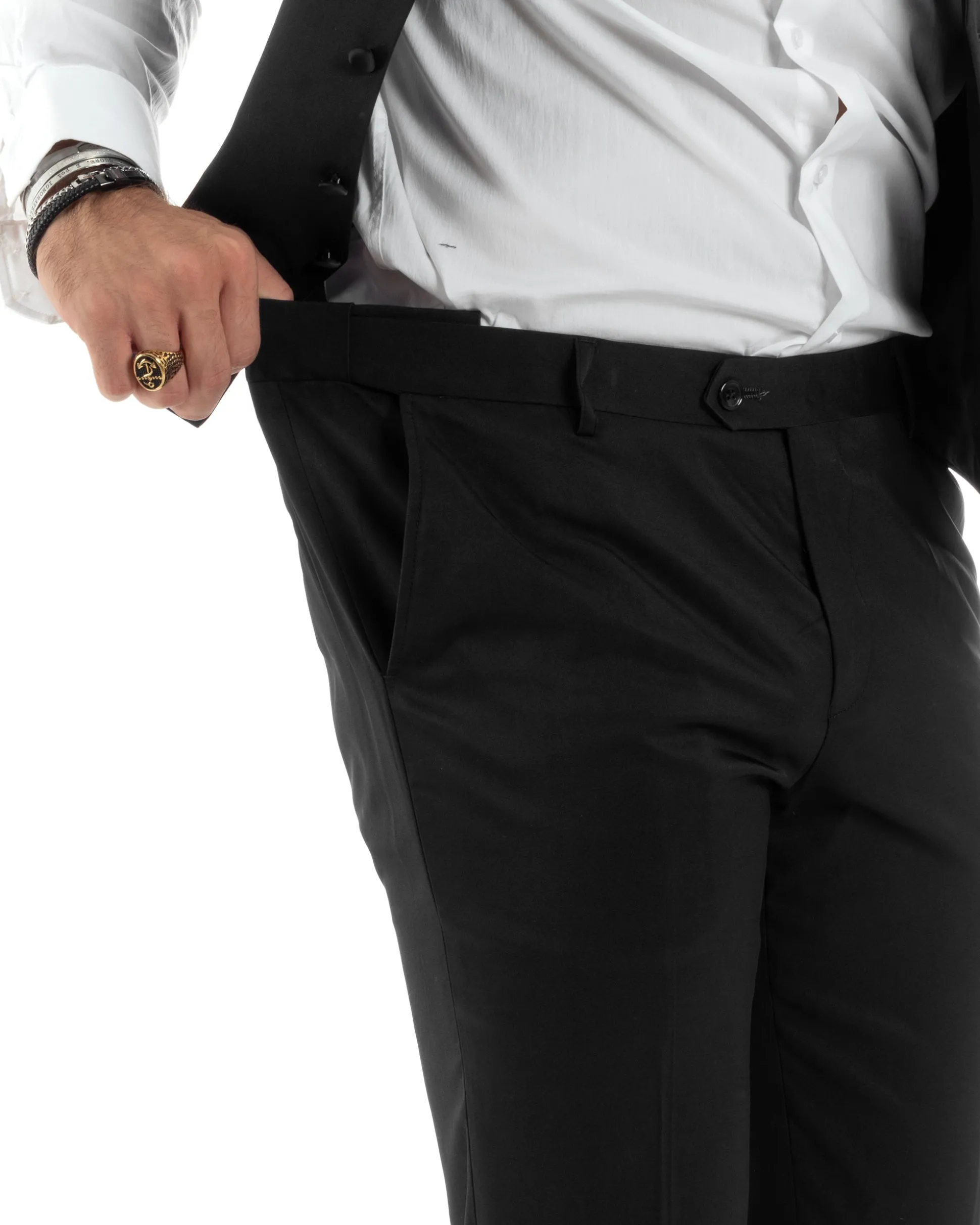 Abito uomo monopetto vestito 3 pezzi completo panciotto smoking raso nero GIOSAL-AE1098A