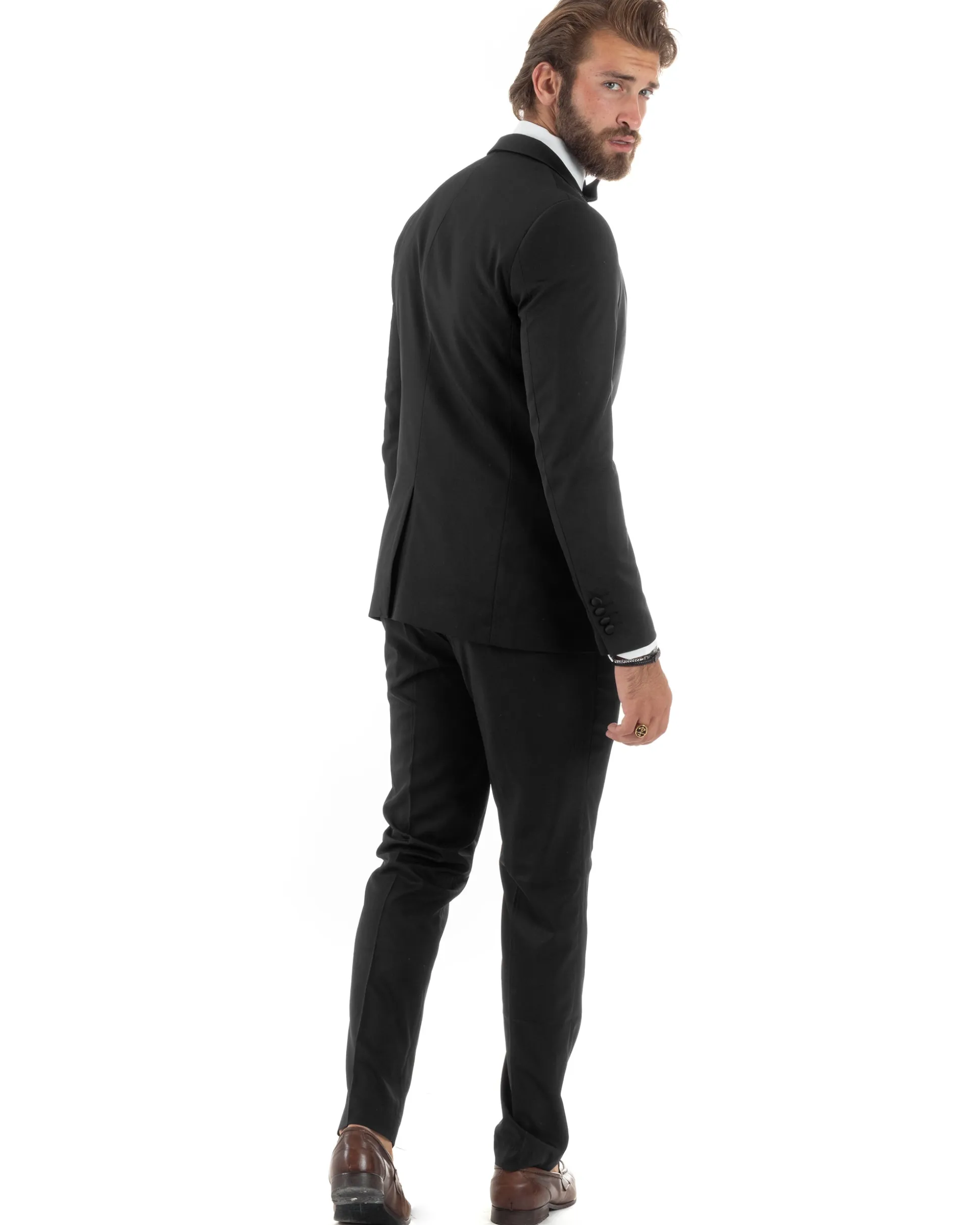 Abito uomo monopetto vestito 3 pezzi completo panciotto smoking raso nero GIOSAL-AE1098A