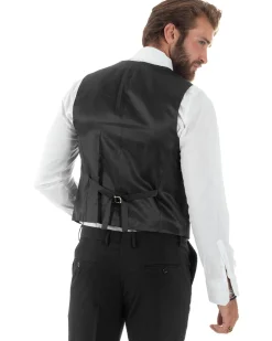 Abito uomo monopetto vestito 3 pezzi completo panciotto smoking raso nero GIOSAL-AE1098A