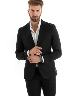 Abito uomo monopetto vestito viscosa completo giacca pantaloni nero GIOSAL-OU2431A