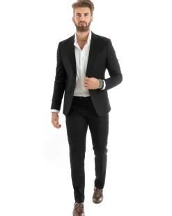 Abito uomo monopetto vestito viscosa completo giacca pantaloni nero GIOSAL-OU2431A