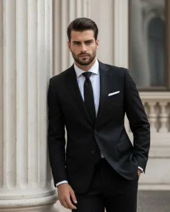 Abito uomo monopetto vestito viscosa completo giacca pantaloni nero GIOSAL-OU2431A