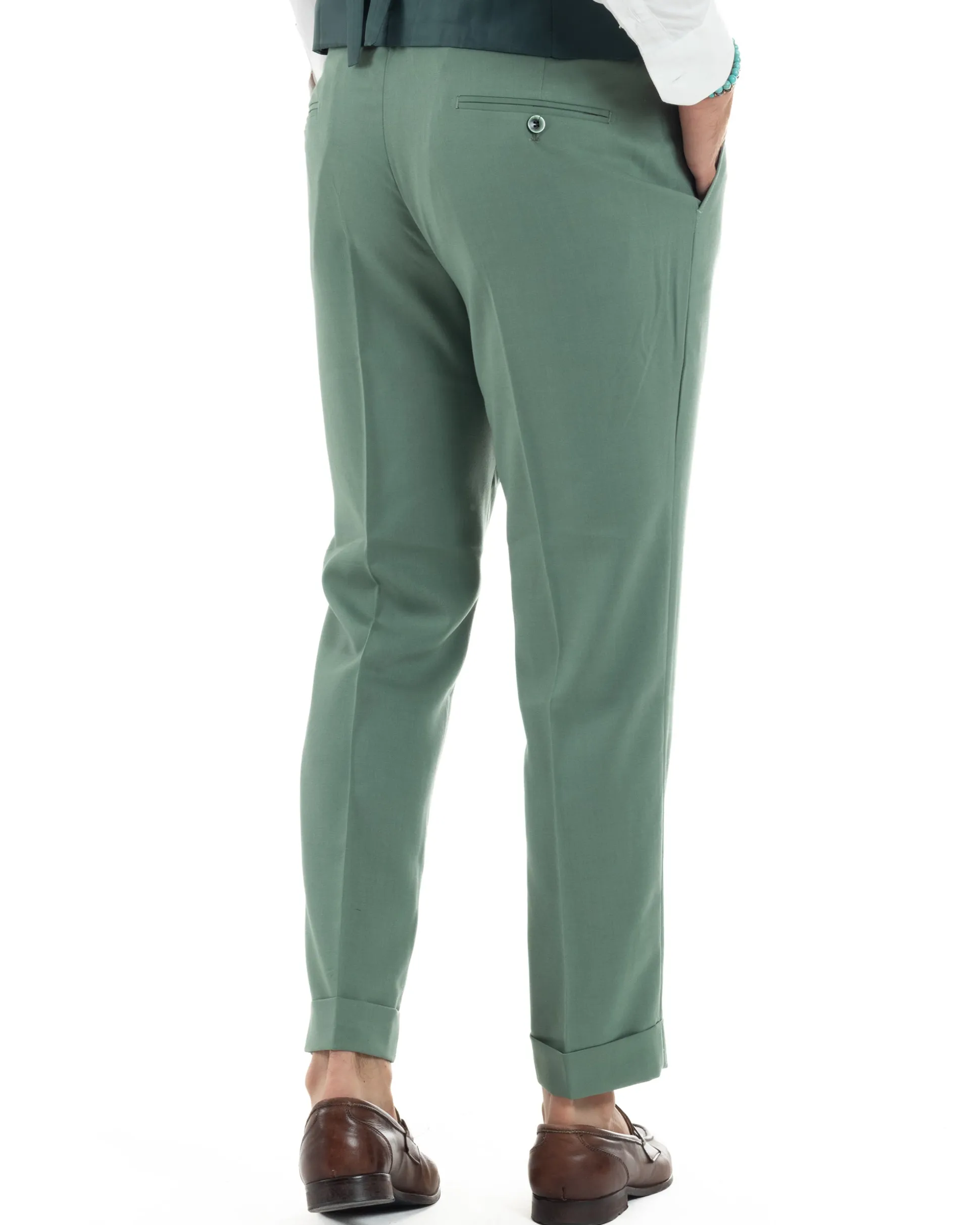 Abito Uomo Monopetto Vestito 3 Pezzi Completo Panciotto Verde Salvia AE1161A
