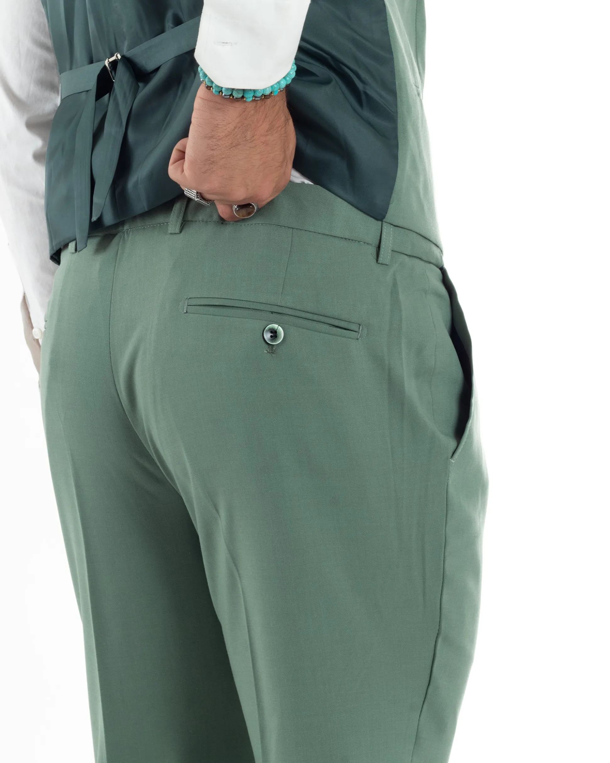 Abito Uomo Monopetto Vestito 3 Pezzi Completo Panciotto Verde Salvia AE1161A