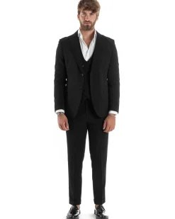 Abito Uomo Monopetto Vestito 3 Pezzi Completo Panciotto Nero AE1067A