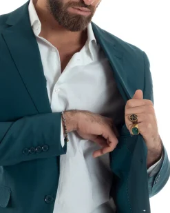Abito uomo monopetto vestito viscosa completo giacca pantaloni petrolio GIOSAL-AE1129A