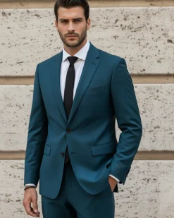 Abito uomo monopetto vestito viscosa completo giacca pantaloni petrolio GIOSAL-AE1129A