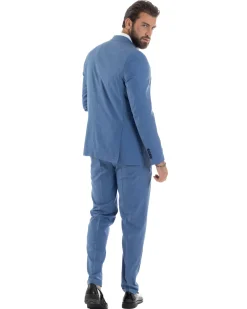 Abito Uomo Monopetto Vestito Viscosa Completo Giacca Pantaloni Blu Chiaro Melangiato AE1126A