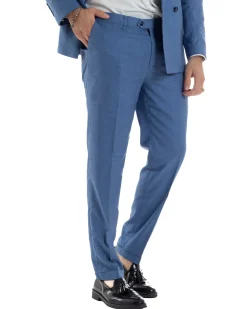 Abito Uomo Monopetto Vestito Viscosa Completo Giacca Pantaloni Blu Chiaro Melangiato AE1126A
