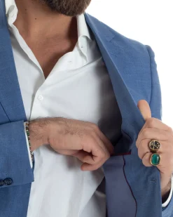 Abito Uomo Monopetto Vestito Viscosa Completo Giacca Pantaloni Blu Chiaro Melangiato AE1126A