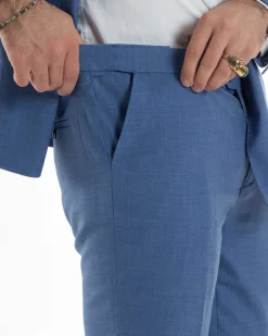 Abito Uomo Monopetto Vestito Viscosa Completo Giacca Pantaloni Blu Chiaro Melangiato AE1126A