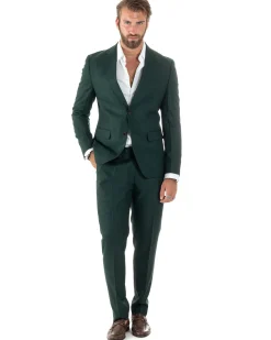Abito Uomo Monopetto Vestito Viscosa Completo Giacca Pantaloni Verde Scuro Melangiato AE1091A