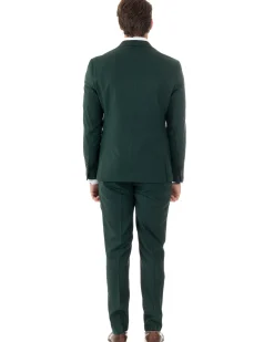 Abito Uomo Monopetto Vestito Viscosa Completo Giacca Pantaloni Verde Scuro Melangiato AE1091A
