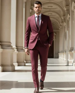 Abito uomo monopetto vestito viscosa completo giacca pantaloni bordeaux GIOSAL-AE1181A