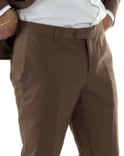 Abito uomo monopetto vestito viscosa completo giacca pantaloni marrone GIOSAL-AE1223A