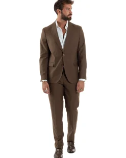 Abito uomo monopetto vestito viscosa completo giacca pantaloni marrone GIOSAL-AE1223A