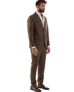 Abito uomo monopetto vestito viscosa completo giacca pantaloni marrone GIOSAL-AE1223A
