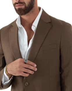 Abito uomo monopetto vestito viscosa completo giacca pantaloni marrone GIOSAL-AE1223A