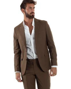 Abito uomo monopetto vestito viscosa completo giacca pantaloni marrone GIOSAL-AE1223A
