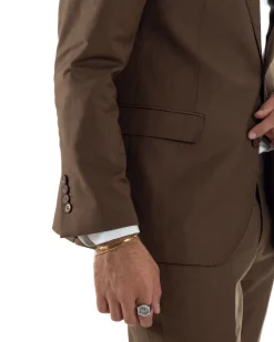 Abito uomo monopetto vestito viscosa completo giacca pantaloni marrone GIOSAL-AE1223A