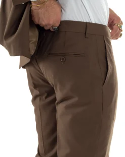 Abito uomo monopetto vestito viscosa completo giacca pantaloni marrone GIOSAL-AE1223A