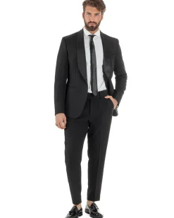 Abito uomo monopetto vestito completo smoking rever sciallato raso nero GIOSAL-AE1213A