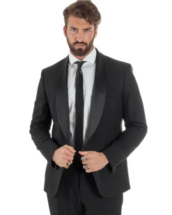 Abito uomo monopetto vestito completo smoking rever sciallato raso nero GIOSAL-AE1213A