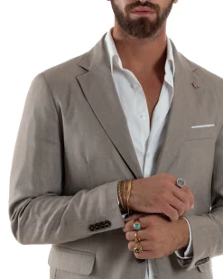 Abito Uomo Monopetto Viscosa Sartoriale Beige Melangiato Over-D OC1F2W5A06