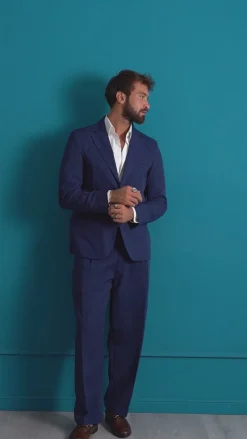Abito Uomo Monopetto Viscosa Pantaloni Baggy Blu AE1184A