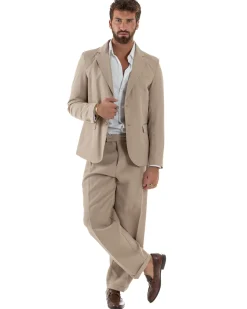 Abito Uomo Monopetto Viscosa Pantaloni Baggy Beige AE1185A