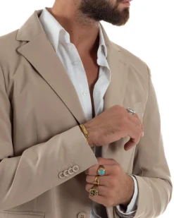 Abito Uomo Monopetto Viscosa Pantaloni Baggy Beige AE1185A