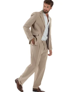 Abito Uomo Monopetto Viscosa Pantaloni Baggy Beige AE1185A