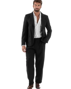 Abito Uomo Monopetto Viscosa Pantaloni Baggy Nero AE1186A