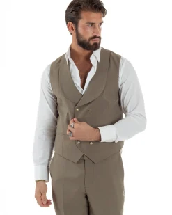 Abito uomo vestito monopetto 3 pezzi panciotto bottoni oro tortora GIOSAL-AE1224A