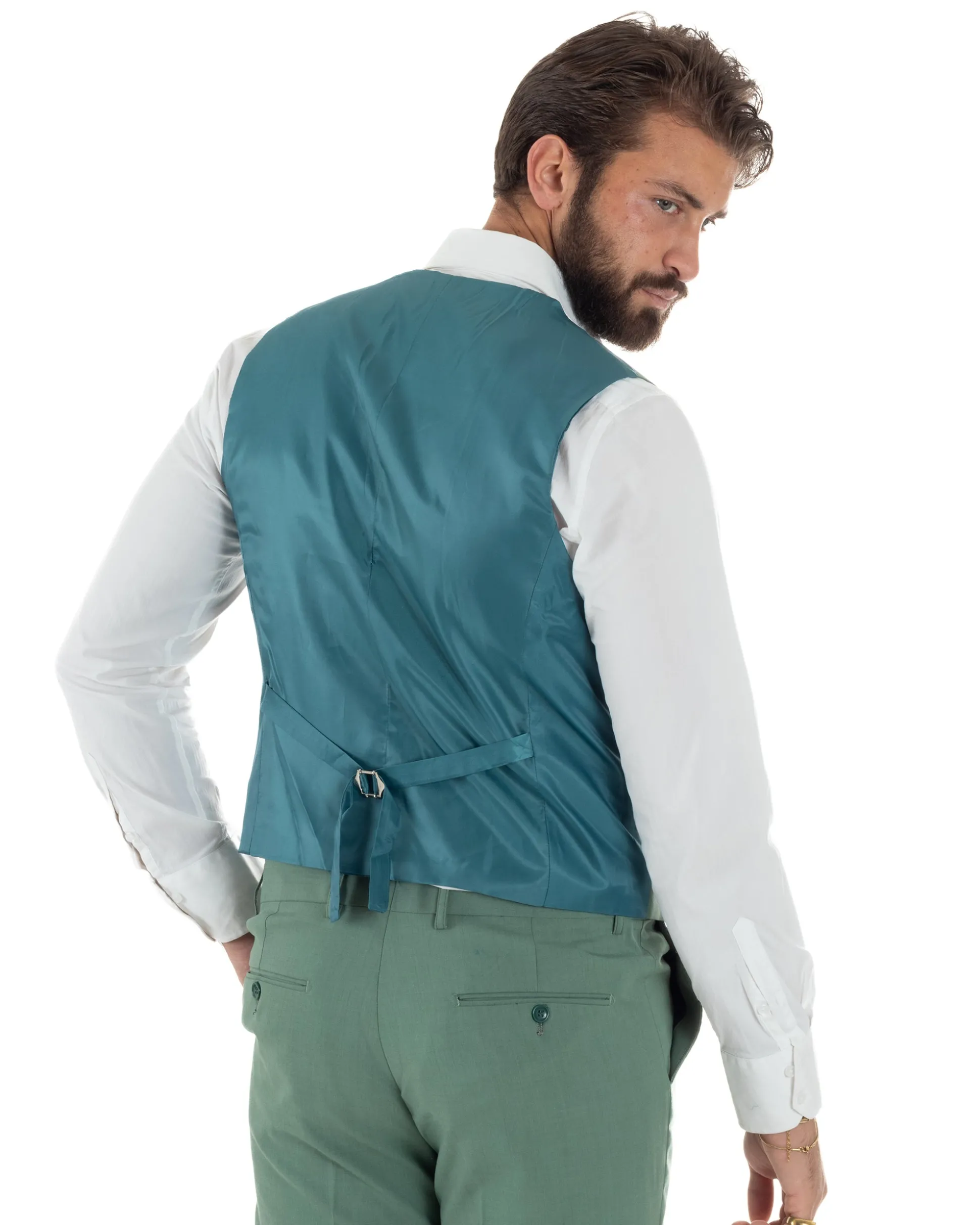 Abito uomo vestito monopetto 3 pezzi panciotto bottoni oro verde salvia GIOSAL-AE1225A