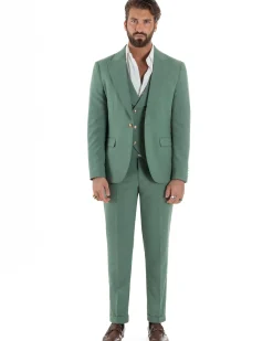 Abito uomo vestito monopetto 3 pezzi panciotto bottoni oro verde salvia GIOSAL-AE1225A