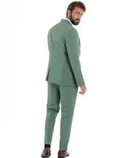 Abito uomo vestito monopetto 3 pezzi panciotto bottoni oro verde salvia GIOSAL-AE1225A