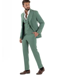 Abito uomo vestito monopetto 3 pezzi panciotto bottoni oro verde salvia GIOSAL-AE1225A