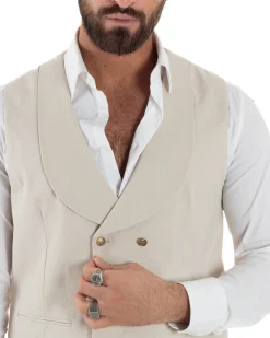 Abito uomo vestito monopetto 3 pezzi panciotto bottoni oro panna GIOSAL-AE1229A
