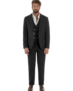 Abito uomo vestito monopetto 3 pezzi panciotto bottoni oro nero GIOSAL-AE1228A