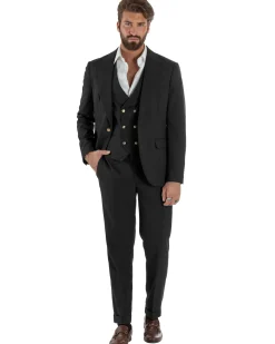 Abito uomo vestito monopetto 3 pezzi panciotto bottoni oro nero GIOSAL-AE1228A