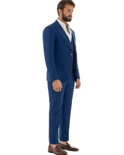 Abito uomo vestito monopetto 3 pezzi panciotto bottoni oro blu royal GIOSAL-AE1227A