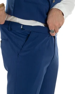 Abito uomo vestito monopetto 3 pezzi panciotto bottoni oro blu royal GIOSAL-AE1227A