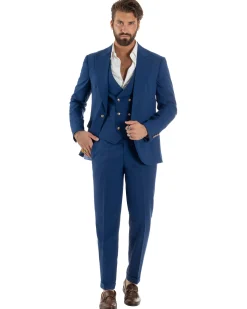 Abito uomo vestito monopetto 3 pezzi panciotto bottoni oro blu royal GIOSAL-AE1227A